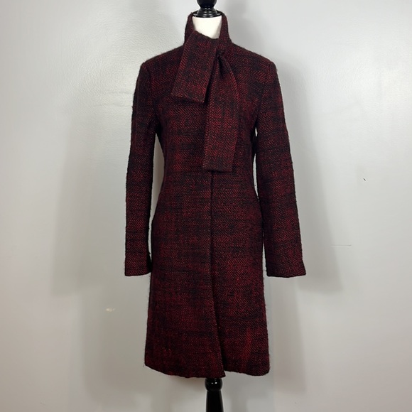 Lilah Rose Red & Black Wool Weaved Coat with Attached Scarf  & Silk Lining. - Picture 1 of 17
